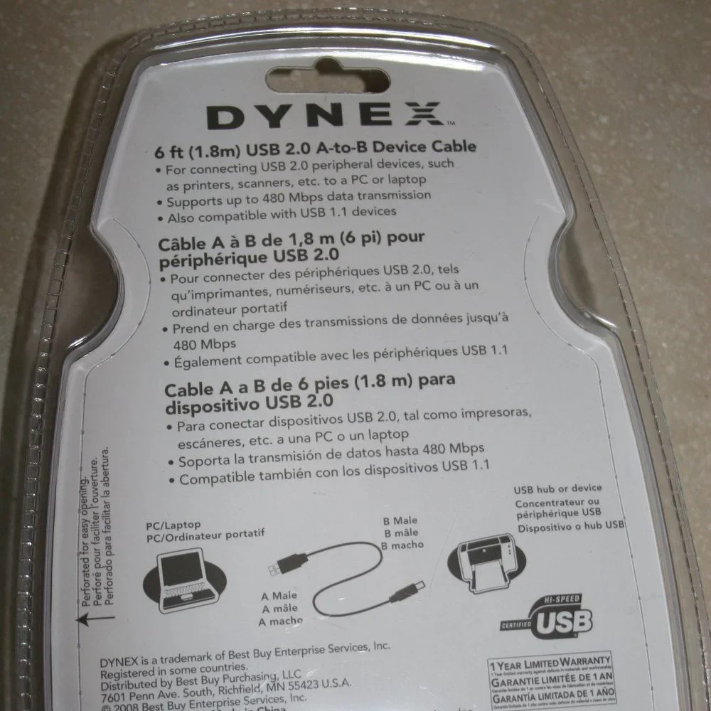 Insignia & Dynex 6 FT. USB 2.0 A to B Cables (NIB)